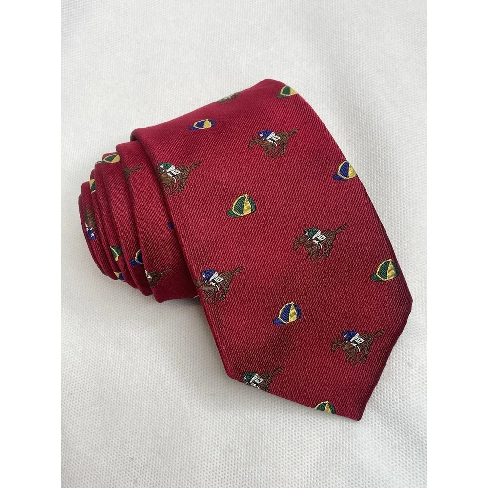 VTG Polo Ralph Lauren Jockey Tie Horse Equestrian Red Seta Silk Italian Necktie